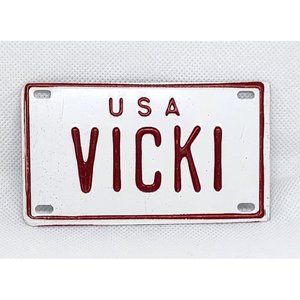 U.S.A Vicki Personalized White Red Collectible Mini License Bicycle Bike Plate